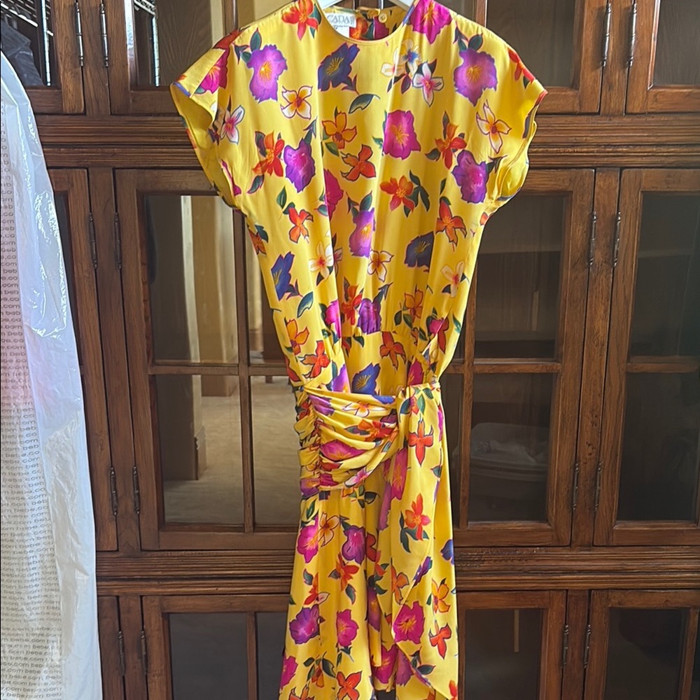 Escada Gorgeous Yellow Pink Silk dress & sash